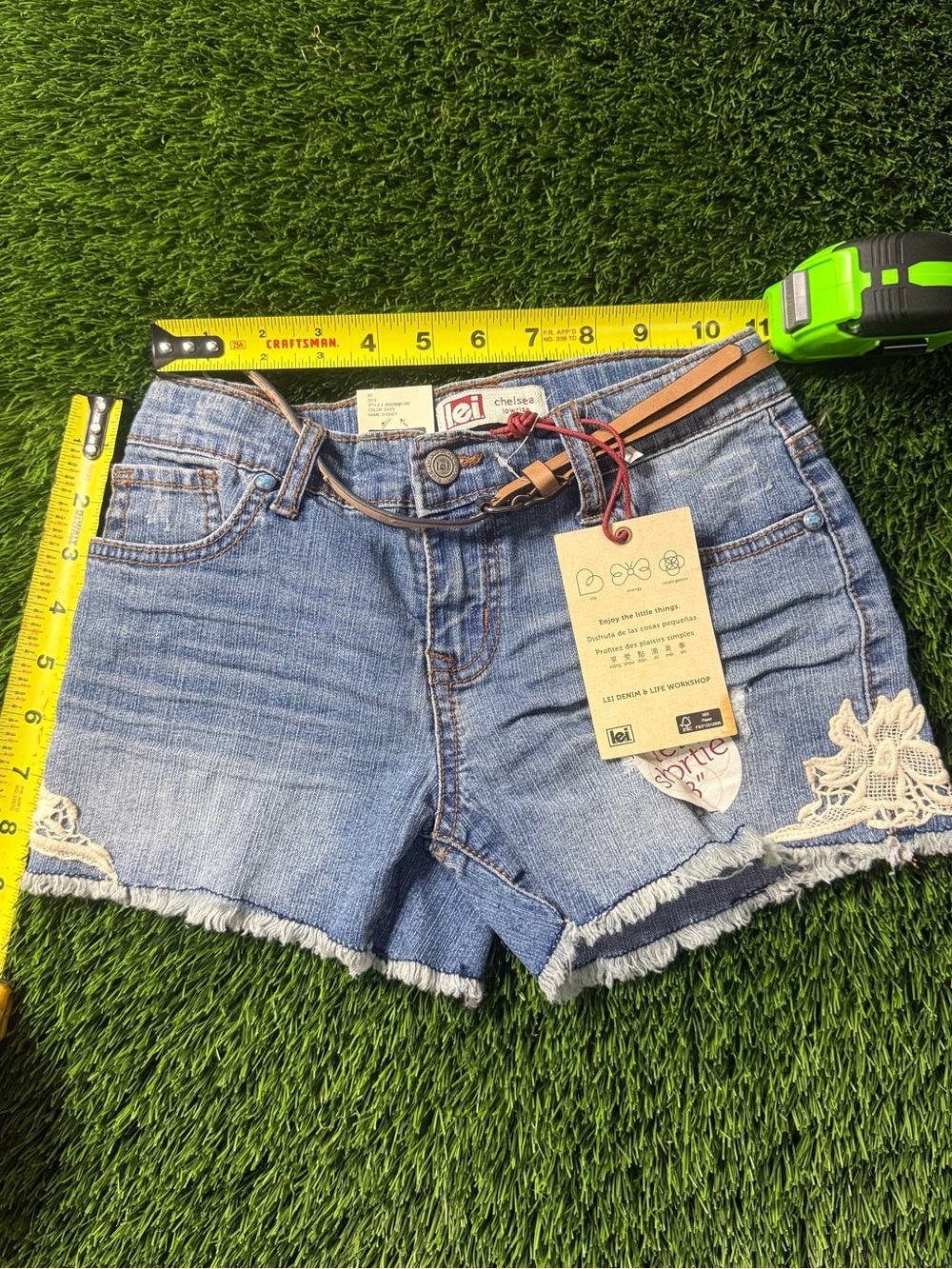 lei Light Blue Denim Girl Crochet-Trim Shorts